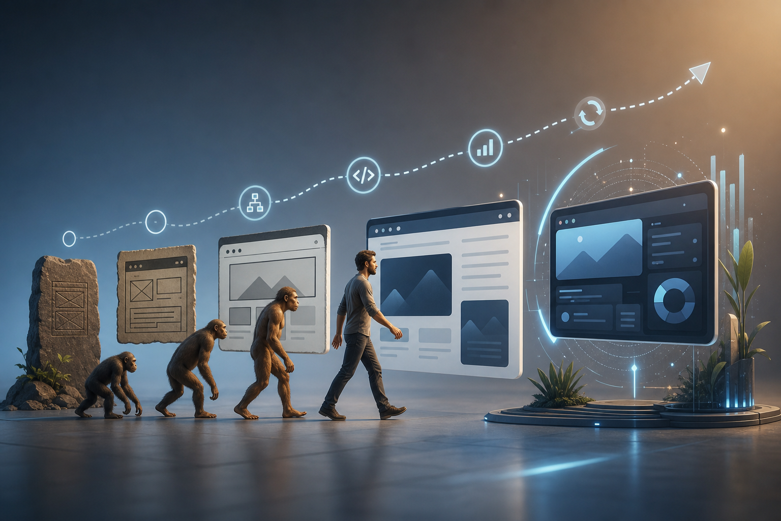 Equipe analisando a evolução contínua de um projeto digital após o lançamento