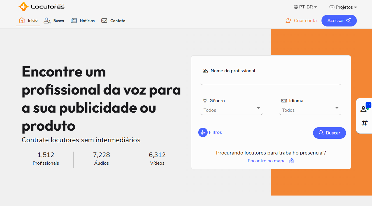 Prévia visual do projeto Locutores.com.br