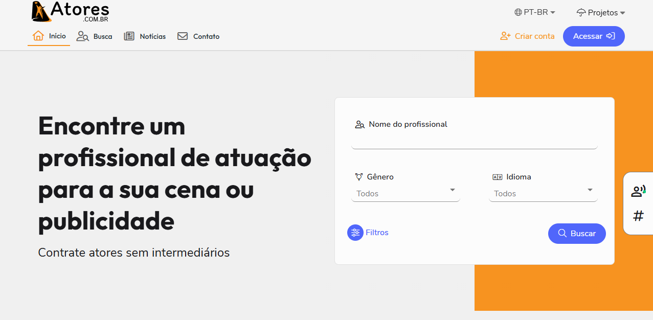 Prévia visual do projeto Atores.com.br